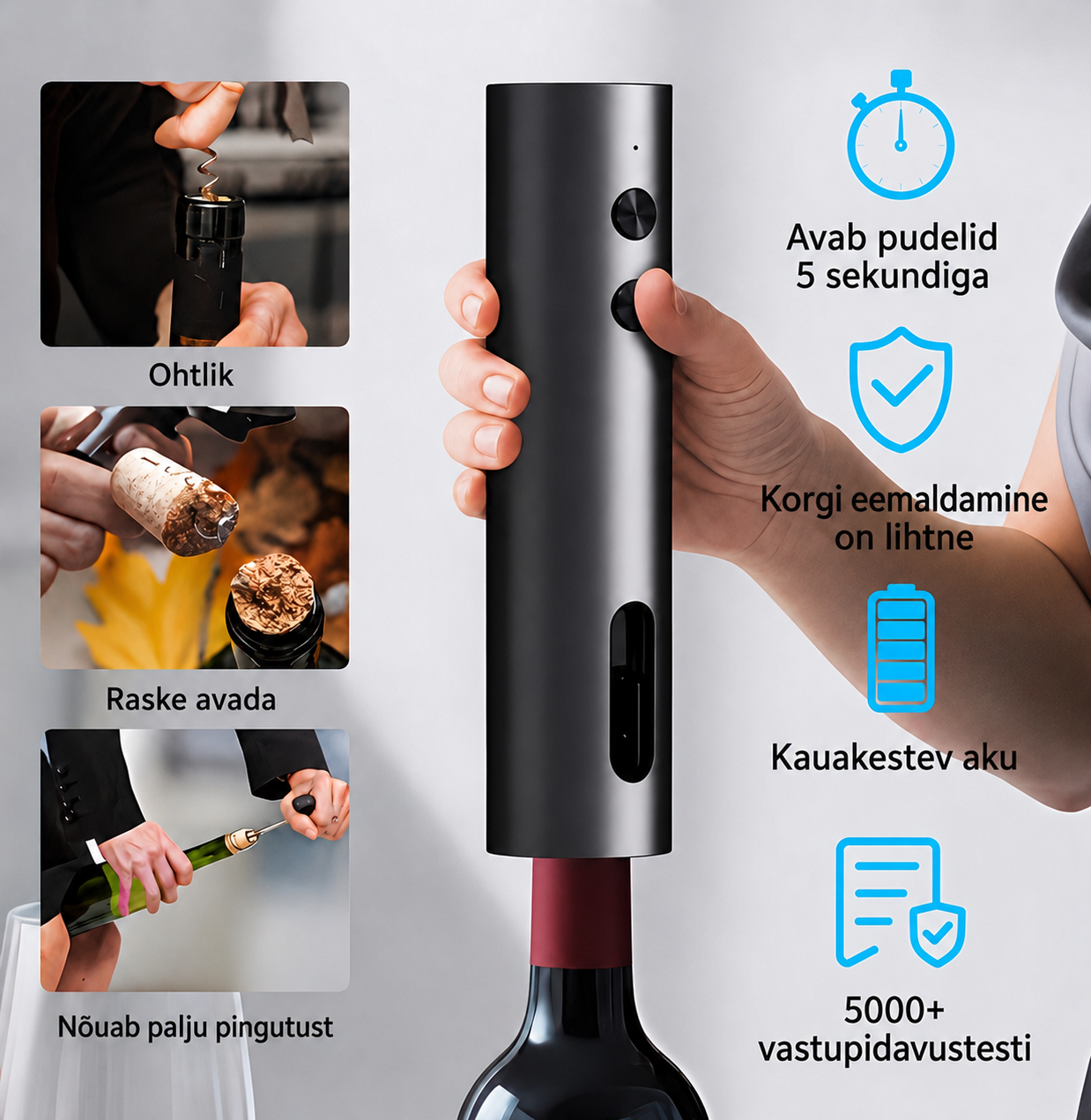 Elektriline veiniavaja USB-laadimisega – automaatne korgitser veini avamiseks