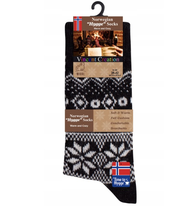 Villased sokid HYGGE Norra mustriga, soojad ja mugavad, unisex 39-42