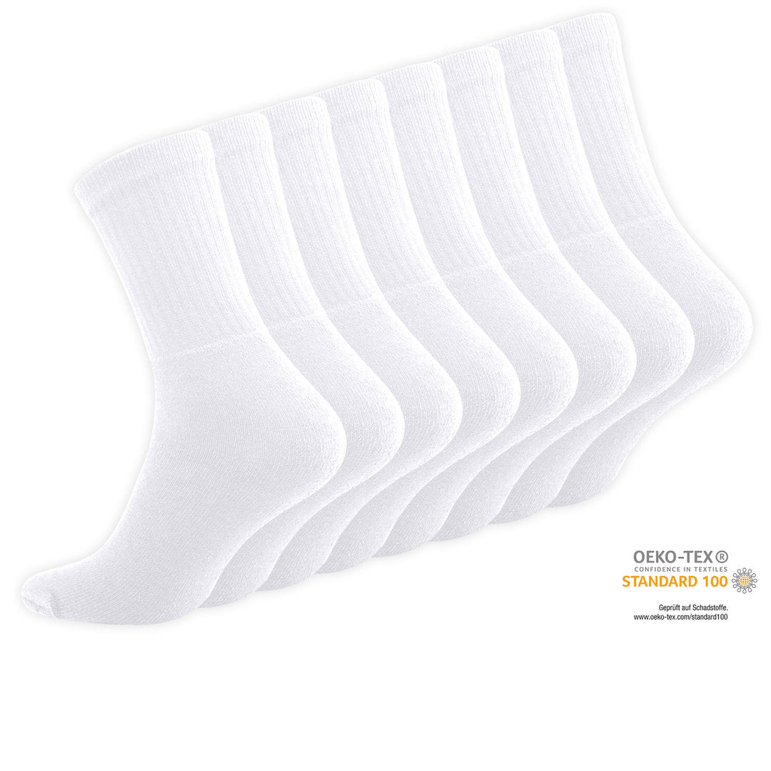 MEGA pakk, unisex valged puuvillased spordi- ja vabaajasokid, 8 paari pakis