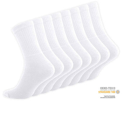 MEGA pakk, unisex valged puuvillased spordi- ja vabaajasokid, 8 paari pakis