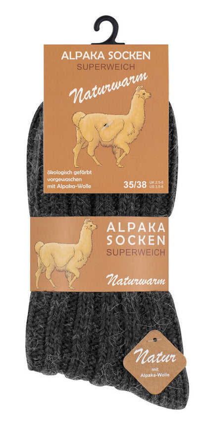 Unisex alpakavillaga talvesokid Norweger, 2 paari pakis must ja hall, 35-38