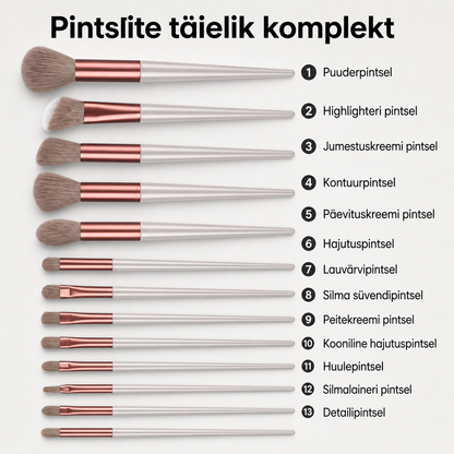 Meigipintslite komplekt 13 tk – pehmed ja vastupidavad pintslid jumestuse tegemiseks