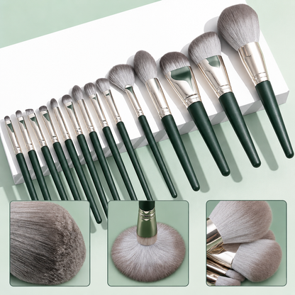 Professionaalne meigipintslite komplekt 14 tk, rohelised meigipintslid nailonharjastega