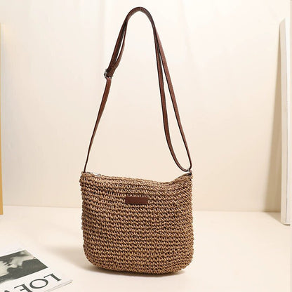 Punutud suvine õlakott naistele – boho stiilis kerge crossbody kott tõmblukuga, beež