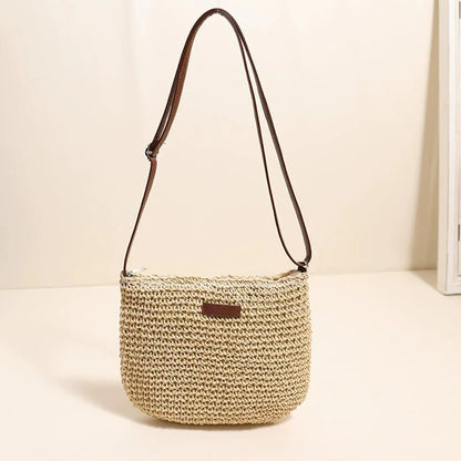 Punutud suvine õlakott naistele – boho stiilis kerge crossbody kott tõmblukuga, beež