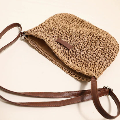 Punutud suvine õlakott naistele – boho stiilis kerge crossbody kott tõmblukuga, beež