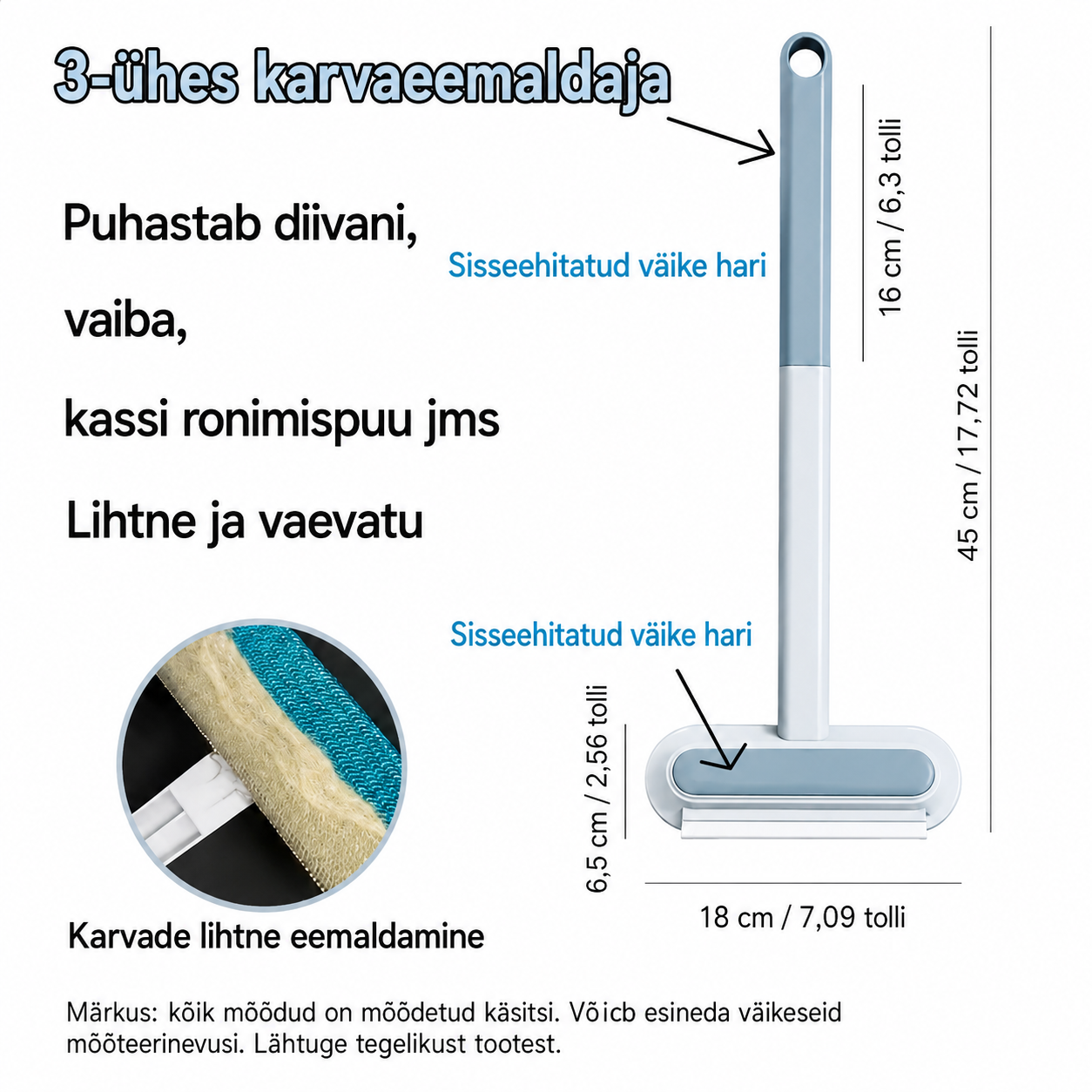 Šepetys gyvūnų plaukams šalinti – daugkartinio naudojimo valymo šepetys sofoms, kilimams ir baldams