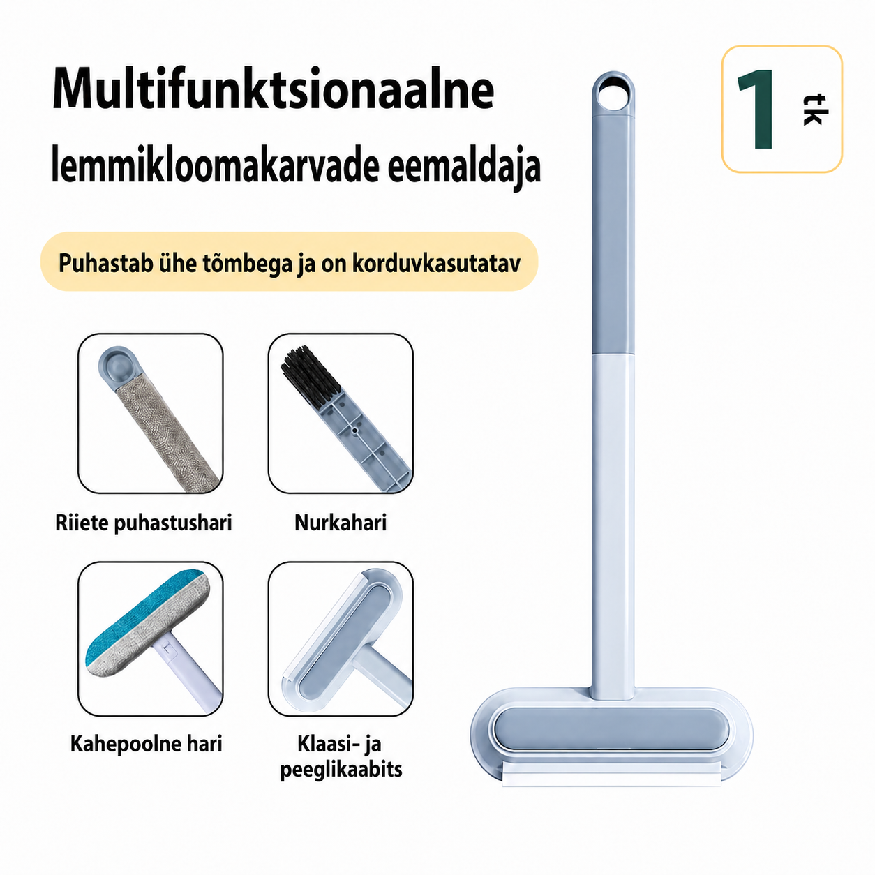 Šepetys gyvūnų plaukams šalinti – daugkartinio naudojimo valymo šepetys sofoms, kilimams ir baldams